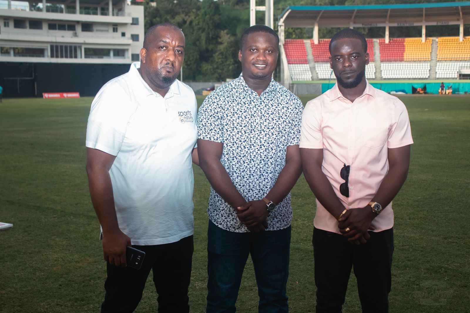 Jerry Williams with Minister of Sports Hon. Sen. Oscar George and Dario Barthley, Media & Content Executive Cricket West Indies and Operations Manager Cool & Smooth T20 Explosion